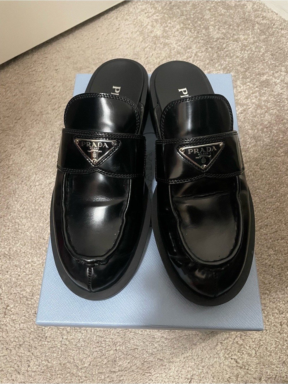 Prada Black Leather Loafer Mules - Picture 4 of 4